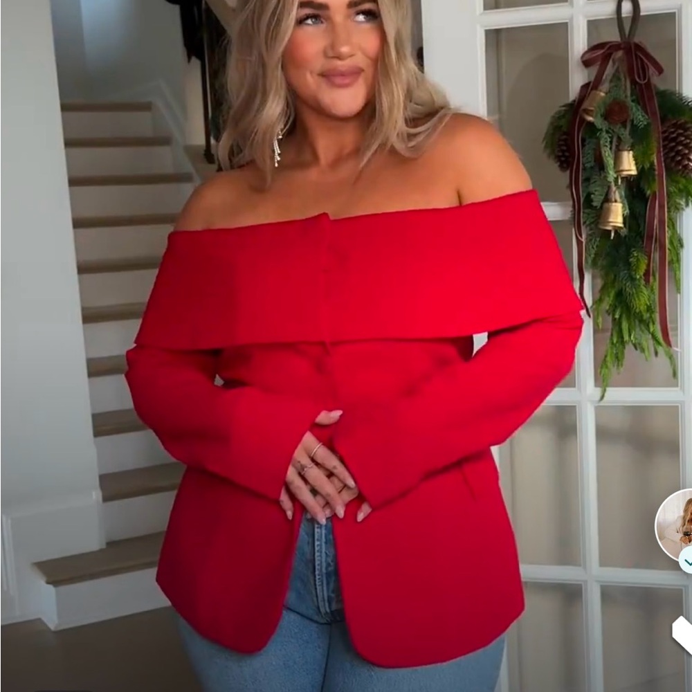 MAEVE LONGLINE CORSET BANDEAU BLAZER TOP IN RED